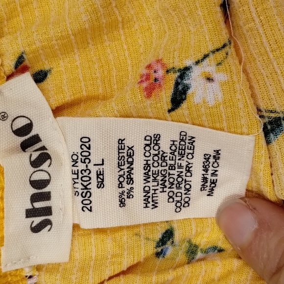 ShoSho Women's size Large mini tiered A-Frame skirt yellow floral drawstring - Picture 6 of 8